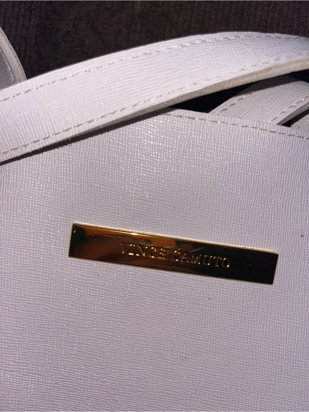 Vince Camuto White Tote with Gold Nameplate